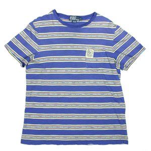 Vintage Ralph Lauren Polo Madison Shirt Stripped Pocket Single Stich Blue Mens L